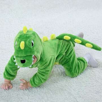 LOLANTA Toddler Dinosaur Animal Costume Unisex Baby Kids Flannel Hooded Romper Jumpsuit Dress Up Outfit