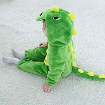 LOLANTA Toddler Dinosaur Animal Costume Unisex Baby Kids Flannel Hooded Romper Jumpsuit Dress Up Outfit
