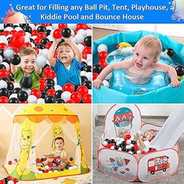 GUESVOT Ball Pit Balls Plastic Balls for Ball Pit BPA Free Plastic Balls Crush and Smash Proof Balls 100pcs 2.2" Set for Toddlers for Play Tent Tunnel (Black+White+Red)