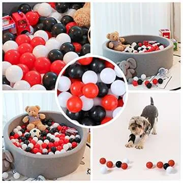 GUESVOT Ball Pit Balls Plastic Balls for Ball Pit BPA Free Plastic Balls Crush and Smash Proof Balls 100pcs 2.2" Set for Toddlers for Play Tent Tunnel (Black+White+Red)