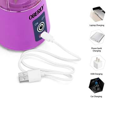 Portable Blender for Shakes and Smoothies, OBERLY 16oz Cordless Personal Travel Small Blender for Protein with USB Rechargeable Battery, Stainless Steel Blades, Mini Travel Bottle, On the Go