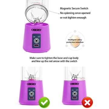 Portable Blender for Shakes and Smoothies, OBERLY 16oz Cordless Personal Travel Small Blender for Protein with USB Rechargeable Battery, Stainless Steel Blades, Mini Travel Bottle, On the Go