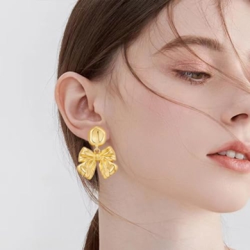 Elegant Gold Bow Earrings for Women Hypoallergenic Gift