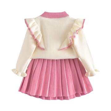 Balatale Baby Toddler Girl's Skirt Sets Long Sleeve Knitted Pullover Sweater Tops + Pleat Mini Skirt Cute Clothes Outfit Set Pink 4-5T