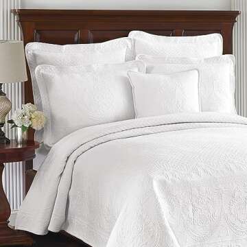 HISTORIC CHARLESTON King Charles Modern Farmhouse Floral Matelasse Coverlet, 100% Cotton Breathable ...