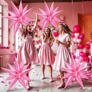 Katchon Big Pink Star Valentines Balloons 26 Inch 50 Pack