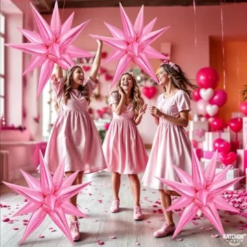 Katchon Big Pink Star Valentines Balloons 26 Inch 50 Pack