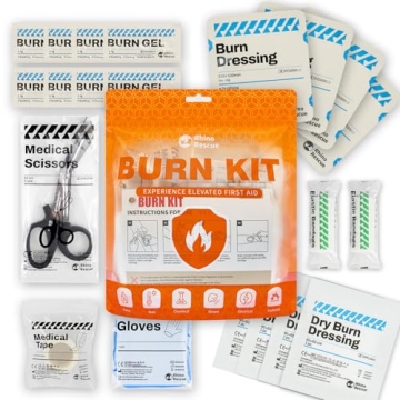 RHINO RESCUE Burn Kit, 4pcs Burn Dressings 4x4”, 8pcs Burn Gel Packets 3.5g, 4pcs Burn Pads, First...