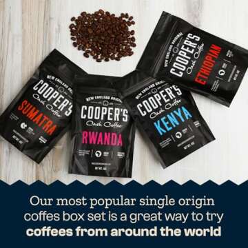Gourmet Coffee Sampler Gift Set, Features Sumatra Dark, Kenya AA Medium-Dark, Rwanda Medium, Natural...
