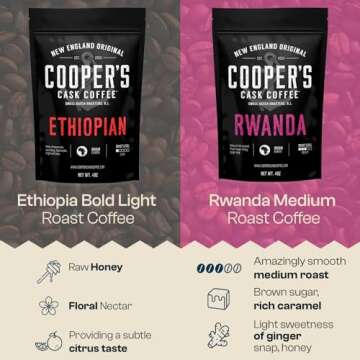 Gourmet Coffee Sampler Gift Set, Features Sumatra Dark, Kenya AA Medium-Dark, Rwanda Medium, Natural Ethiopian Medium-Light Gourmet Coffee Beans Sampler, Ground, 4 Bags, 16 oz Total