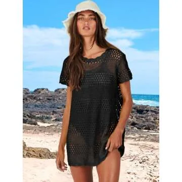 Caracilia Women Swimsuit Coverup Crochet Bathing Suit Cover Ups for Swimwear Swim Summer Bikini Beachwear Beach Dress Black Small
