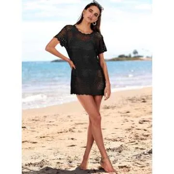 Caracilia Women Swimsuit Coverup Crochet Bathing Suit Cover Ups for Swimwear Swim Summer Bikini Beachwear Beach Dress Black Small