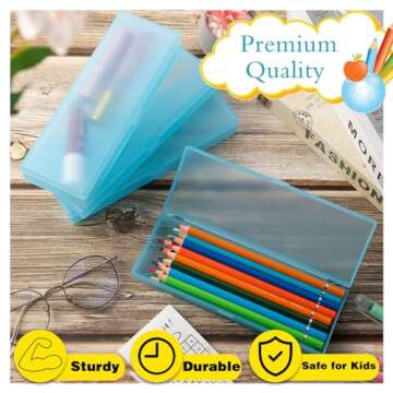 Fainne 24 Pcs Plastic Pencil Case Bulk Pencil Boxes Plastic Stationery Case Frosted Pen Box Pen Holder with Hinged Lid Snap Closure for School Office Supply(7.68 x 2.6 x 1.18 Inch,Blue)