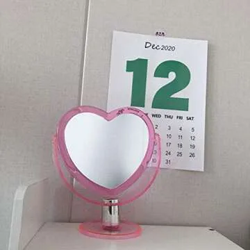 Beaupretty Bedroom Tabletop Mirror Love Heart Shaped Cosmetic Mirror Two Sided Makeup Mirror with Base Desktop Ornament for Women Ladies Pink