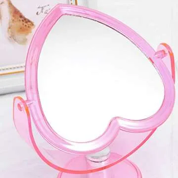 Beaupretty Bedroom Tabletop Mirror Love Heart Shaped Cosmetic Mirror Two Sided Makeup Mirror with Base Desktop Ornament for Women Ladies Pink