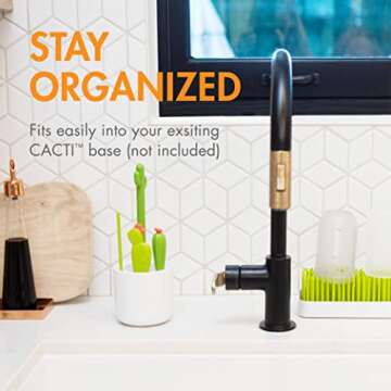 Boon Cacti Replacement Baby Bottle Brushes - Includes Bottle Cleaner Brush, Straw Cleaner Brush, Nipple Brush and Detail Brush for Baby Bottles - Newborn Essentials - Sage - 4 Count