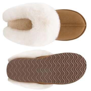 Litfun Fuzzy House Slippers for Women Fluffy Memory Foam Suede Slippers with Faux Fur Collar Indoor Outdoor, Brown 40/41 (Size 7.5-8)