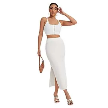 High Waist Solid Split Side Midi Skirt for Women