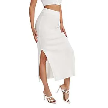 High Waist Solid Split Side Midi Skirt for Women