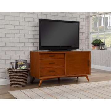 Alpine Furniture Flynn Mid Century Modern TV Console, 50" W x 20" D x 27" H, Acorn