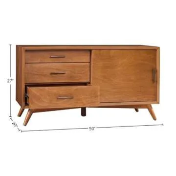 Alpine Furniture Flynn Mid Century Modern TV Console, 50" W x 20" D x 27" H, Acorn