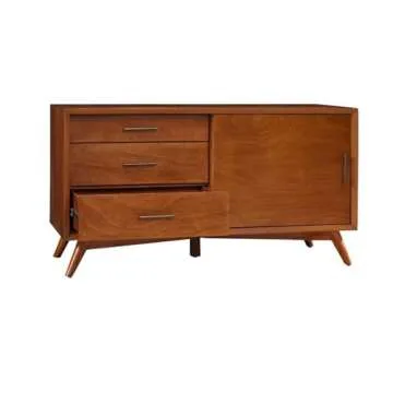 Alpine Furniture Flynn Mid Century Modern TV Console, 50" W x 20" D x 27" H, Acorn