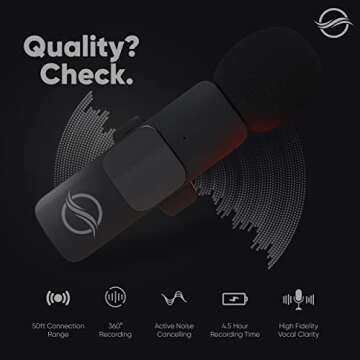 Wave360 Lav-Mic Duo Lightning Wireless Clip-On Lapel Microphone, Bluetooth, Omnidirectional, Active Noise Cancelling, 2-Pack, Ideal for Zoom Meetings, Interviews, Vlogging, Streaming, TikTok