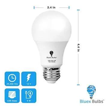Bluex Bulbs 12 Volt Light Bulb 12V LED Bulb A19 6W 3000K Warm White E26 Low Voltage Light Bulbs 570lm (50Watt Equivalent) RV Camper Marine, Solar Battery System Lighting 6 Pack