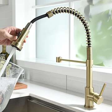 OWOFAN Kitchen Faucet, Kitchen Faucets with Pull Down Sprayer Sus304 Stainless Steel Industrial Sing...