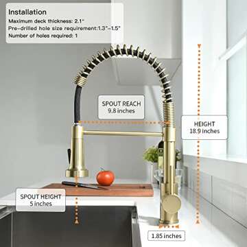 OWOFAN Kitchen Faucet, Kitchen Faucets with Pull Down Sprayer Sus304 Stainless Steel Industrial Single Handle One Hole Faucet for Farmhouse Camper Laundry Utility Rv Wet Bar Sinks Bushed Gold 9009J