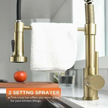 OWOFAN Kitchen Faucet, Kitchen Faucets with Pull Down Sprayer Sus304 Stainless Steel Industrial Single Handle One Hole Faucet for Farmhouse Camper Laundry Utility Rv Wet Bar Sinks Bushed Gold 9009J