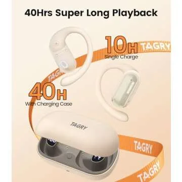 TAGRY Open Ear Headphones Wireless Earbuds 40HRS Playtime Fast Charging Headphone Digital Display Ea...