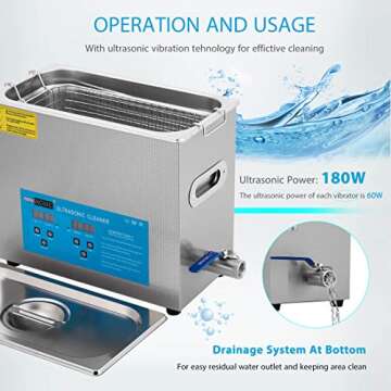 VIVOHOME Professional 6L Portable Touch Controllable Electric Ultrasonic Cleaner Machine with Digital Timer and Heater for Parts Jewelry Watch Coin Glass Circuit Board