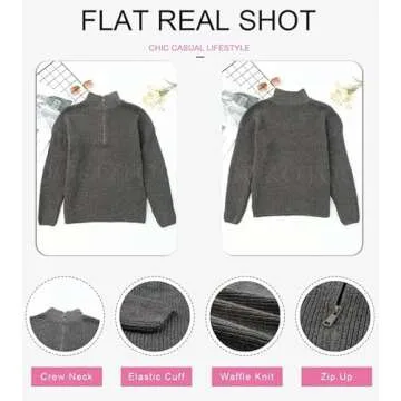 Dokotoo Quarter Zip Pullover Sweaters for Women Casual Waffle Knit Tops Fall Winter Outfits Jumpers Long Sleeve Fashion 2024 Loose Fit Lightweight Loose Slouchy Knit Gray Tops Small