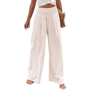 Vansha High Waisted Cotton Linen Palazzo Pants for Women