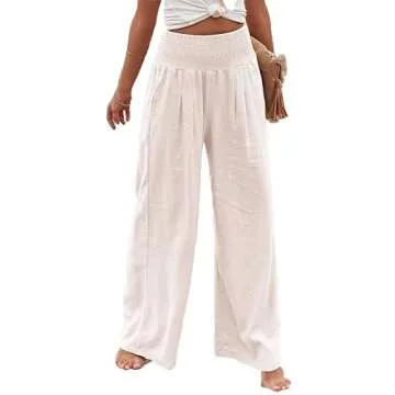 Vansha High Waisted Cotton Linen Palazzo Pants for Women