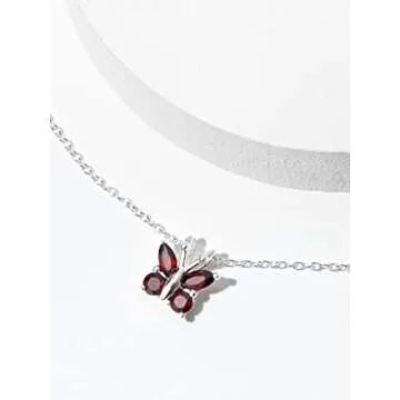 Delicate Amazon Essentials Sterling Silver Garnet Butterfly Pendant Necklace