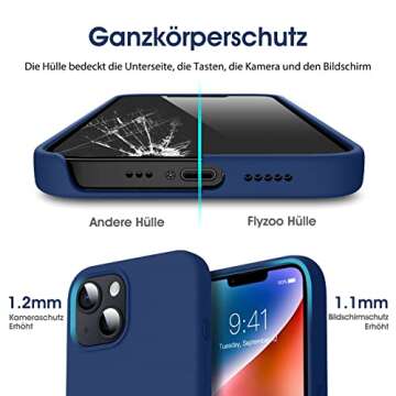 Flyzoo Liquid Silicone Case for iPhone 14 (6.1''), [Scratch-Resistant, Anti-Fingerprint, Shockproof] Protective Slim Fit Phone Case, 4-Layer Cover with Microfiber Lining, Silky-Soft Touch, Navy Blue