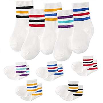 Mottee&Zconia Kids Socks Breathable Fresh Retro Strips Cotton 5 Pack Crew Socks for Boys Girls Toddlers