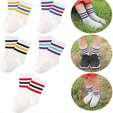 Mottee&Zconia Kids Socks Breathable Fresh Retro Strips Cotton 5 Pack Crew Socks for Boys Girls Toddlers