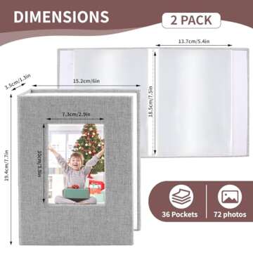vivinin 2 Pack Photo Album 5x7, Linen Cover Photo Album, Small Photo Album Book for 36 Pockets Hold ...