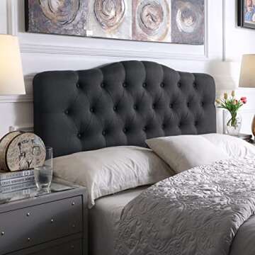 Rosevera Givanna Adjustable Height Headboard with Linen Upholstery and Button Tufting for Bedroom, Q...
