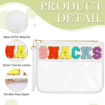 Amylove 4 Pcs Chenille Letter Bag Preppy Nylon Cosmetic Bag Letter Patches Makeup Travel Bag Makeup Pouch Clear Zipper Toiletry Bag for Women Beach Travel Organizer(Pink Face)