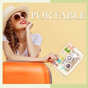 Amylove 4 Pcs Chenille Letter Bag Preppy Nylon Cosmetic Bag Letter Patches Makeup Travel Bag Makeup Pouch Clear Zipper Toiletry Bag for Women Beach Travel Organizer(Pink Face)