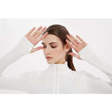 Gihuo Women's Athletic Full Zip Lightweight Workout Jacket Cropped Gym Yoga Track Jacket with Thumb Holes (White01, Small)