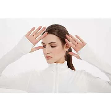 Gihuo Women's Athletic Full Zip Lightweight Workout Jacket Cropped Gym Yoga Track Jacket with Thumb Holes (White01, Small)