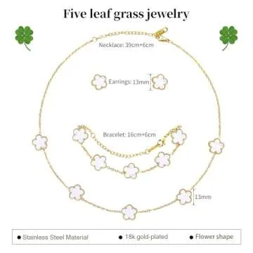 AmorArtSky Lucky Clover Necklace Jewelry Sets,18K Gold Plated Flower Design Five Leaf Bracelet,Clove...