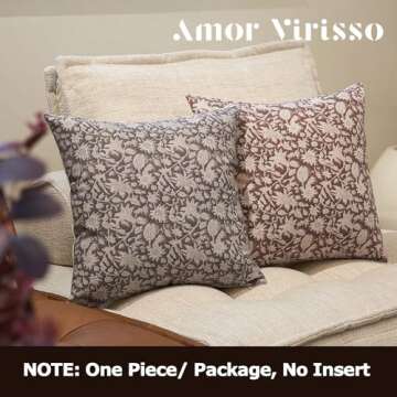 Amor Virisso Floral Throw Pillow Covers 18x18 Couch Pillows for Living Room Decorative Accent Pillow Covers Block Print Farmhouse Neutral Pillow Covers Sofa Pillows 1PC, Brown