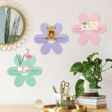 Tatuo 6 Pcs Daisy Flower Plant Wall Shelf Wooden Wall Sign, Cute Small Floating Shelves for Display ...