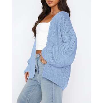 PRETTYGARDEN Womens Cardigan Sweaters 2025 Spring Fall Trendy Chunky Knit Outerwear Outfits Fashion Long Sleeve Cardigans (Light Blue,Small)